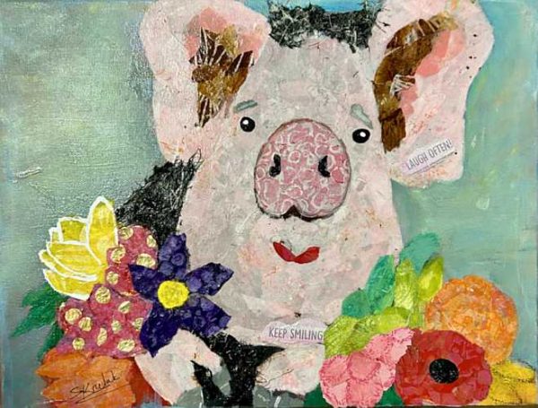 Lipstick on a Pig, collage, mixed media, by Sharon Krulak